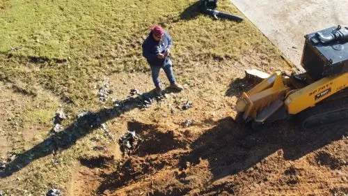 Very satisfying work with the stump grinding! My husband and I tried burning it down, chopping it off with an axe, chainsaw